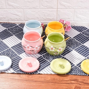 <span class=keywords><strong>Sucrier</strong></span> en céramique avec couvercle, poivre en céramique sucre sel saisons debout, pot et cuillère avec maison et cuisine - Product Image 5