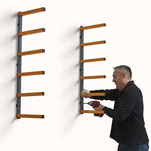 Rak Logam Penyimpanan Kayu 6 Tingkat, Pemasangan Dinding, Rak Kayu Dalam dan Luar Ruangan