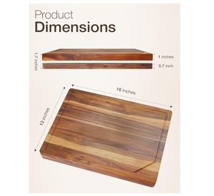 Planche à découper rectangulaire en bois d'acacia avec rainure profonde pour le jus, poignées latérales pour la découpe des fruits - Product Image 2