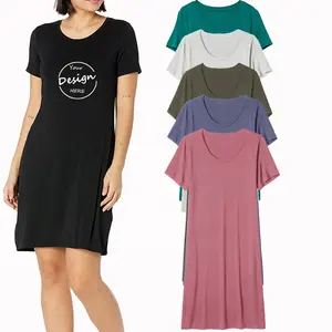 Summer plain round neck t-shirt long dress black blank t shirt dress for women with pockets