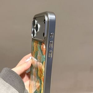 Green Oil Painting Flower Case for <b>iPhone</b> 16 Pro Max, for <b>iPhone</b> 17, 15/14, Silver Plated Resin Case - Product Image 6