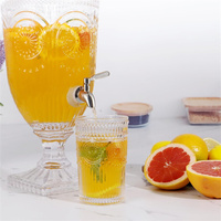Distributeurs de boissons 2L pour fêtes, distributeur de boissons glacées en cristal avec support et robinet, élégants récipients en verre pour jus de fruits pour les fêtes