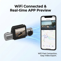Caméra embarquée ADAS GPS 4K à 3 objectifs avec contrôle via application WiFi, vision nocturne, moniteur de stationnement, port Type-C, style discret pour voitures et véhicules