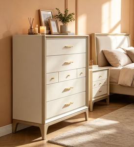 Luxury Cream 7-Drawer Dresser, Tall <b>Chest</b> with Champagne Gold Trim & Handles - Product Image 1