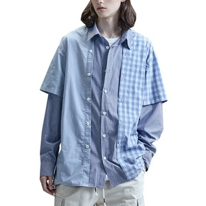 Rayé panneaux vérifié <span class=keywords><strong>peigne</strong></span> solide bleu clair pour hommes chemises motif tendance - Product Image 1