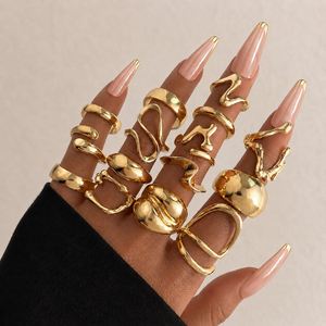 Trendy Gold Plated Vintage Geometric Chunky <b>Rings</b> Set for Women High Quality Fashion Jewelry <b>Thick</b> Finger <b>Rings</b> Wedding Gift - Product Image 1