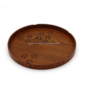 Plateau de service rond en bois de style japonais, fleurs de cerisier <span class=keywords><strong>creuses</strong></span>, assiette écologique et durable pour restaurant familial - Product Image 1