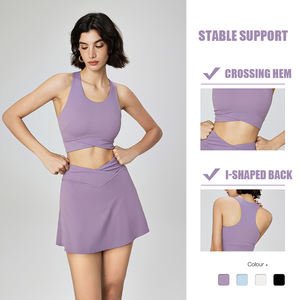 Rok Tenis Berkualitas Tinggi, Bernapas, untuk Olahraga Lari, Padel, Pickleball, Set 2 Potong, Pakaian Kebugaran Wanita, Logo Custom - Product Image 2