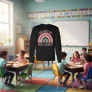 Maglietta a maniche lunghe per bambini della terza elementare con design arcobaleno per la festa scolastica - 100 giorni di scuola - Product Image 3