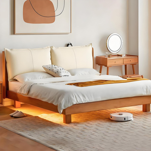 Lit plateforme en bois massif de style japonais, 1,5 m, 1,8 m, en bois de cerisier, lit bas avec sommier pour petites chambres, adultes, enfants, personnes âgées - Product Image 1