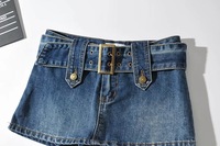 Jean court bleu foncé pour femmes, taille basse, Sexy, mode, ceinture, Mini jupes, Shorts