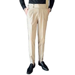 <span class=keywords><strong>Pantalon</strong></span> <span class=keywords><strong>de</strong></span> <span class=keywords><strong>costume</strong></span> drapé d'affaires pour hommes printemps/été <span class=keywords><strong>pantalon</strong></span> à jambe droite taille haute sans repassage - Product Image 1