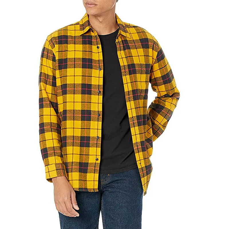 Factory custom high quality men long sleeve customized plaid flannel shirt jacket Autumn Casual Trending plaid flannel men shirt