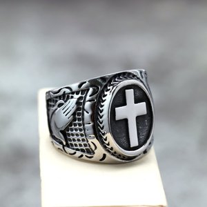 yunnique European American Retro Stainless Steel <b>Ring</b> Cross Design Unisex Jewelry Gift - Product Image 1