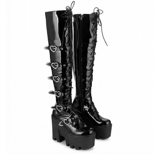 <span class=keywords><strong>Bottes</strong></span> à plateforme au-dessus du genou pour femmes WETKISS, style punk, avec boucle en forme de cœur, talon épais, lacets, style Harajuku Lolita Goth - Product Image 6