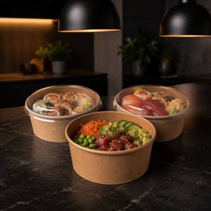 Conteneur <span class=keywords><strong>alimentaire</strong></span> rond jetable en papier kraft avec rebord, capacité 1300 ml, pour hamburger, sandwich, salade, qualité commerciale - Product Image 3