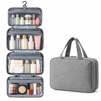 Trousse de Toilette de Voyage Suspendue, Pochette à Maquillage 4 Compartiments avec Crochet Métallique Pivotant, pour Salle de Bain, Douche, Gym, Quotidien, Taille Personnalisée, Vente en Gros, OEM