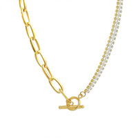 Collier ras du cou demi chaîne en plaqué or demi zircon cubique glacé en acier inoxydable 18k