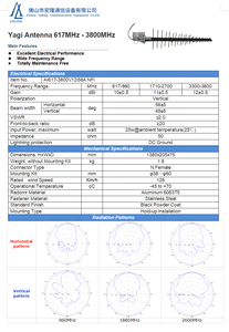617-3800MHz Dải tần số rộng ăng ten Yagi ngoài trời khuếch đại tín hiệu tăng cường tín hiệu tăng cao 12dBi ăng ten truyền thông - Product Image 5