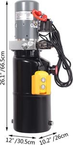 Unité hydraulique avec réservoir d'huile en fer de 8 litres, moteur 12V DC, pompe à double action pour levage 4M, poignée de commande - Product Image 6