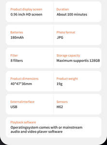 กล้องดิจิตอลขนาดเล็ก 1080P พกพาได้ หน้าจอ 0.96 นิ้ว พร้อมเอฟเฟกต์ฟิลเตอร์หลากหลาย กล้องพวงกุญแจแบบพกพา สำหรับนักเรียน วีล็อก และกล้องถ่ายกีฬา - Product Image 6