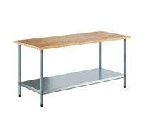 Mesa de Trabajo de Acero Inoxidable con Superficie de Madera para Carnicería, Restaurante, Hotel, Cantina, Procesamiento de Masa