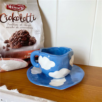 Ins Vintage fait à la main bleu ciel blanc nuage tasse ensemble d'assiettes tasse en céramique ensemble d'assiettes pour café lait thé