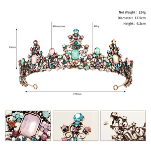 Vintage oro lujo siete colores diamante corona nupcial aleación corona garra ajuste accesorio para el cabello para boda reina fiesta de cumpleaños - Product Image 2