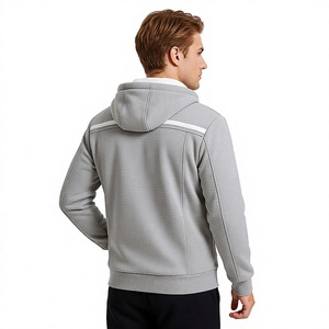 <b>Men's</b> Gray Hooded Zipper <b>Sweatshirt</b> Oversized Fit Casual Polyester Cotton French Terry Winter Wear OEM Service - Product Image 2