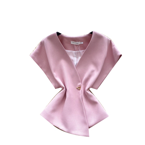 Camicette Estive Eleganti a <span class=keywords><strong>Maniche</strong></span> <span class=keywords><strong>Corte</strong></span> con Scollo a V per Donne, Camicie Tinta Unita, Top Eleganti da Donna, Abbigliamento Femminile all'Ingrosso - Product Image 5