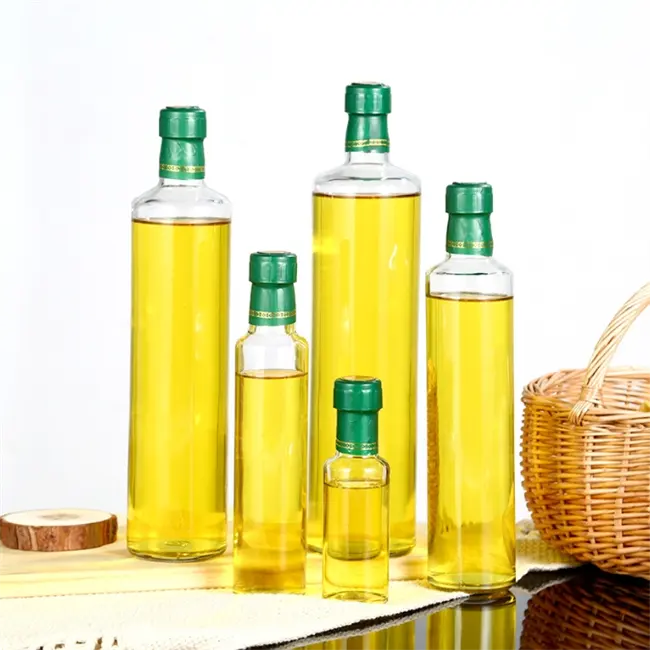 Cocina 100mL 250ml 500ml 750ml 1L Dispensador de vinagre Botellas de vidrio transparente redondas cuadradas para aceite de oliva