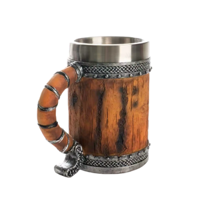 Chope à bière <span class=keywords><strong>en</strong></span> <span class=keywords><strong>bois</strong></span>, grande tasse Viking, chope à bière avec poignée, chope à double paroi <span class=keywords><strong>en</strong></span> acier inoxydable - Product Image 3