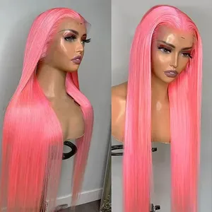 Pelucas frontales de encaje de <span class=keywords><strong>cabello</strong></span> humano 100% precoloreadas, <span class=keywords><strong>cabello</strong></span> largo Sexy de onda profunda <span class=keywords><strong>en</strong></span> rosa, púrpura, amarillo, verde, gris, estilo recto peruano - Product Image 4