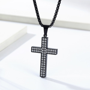 A niche, affordable luxury pendant featuring a <b>titanium</b> steel cross necklace inlaid with zircon and full diamonds, a popular hip - Product Image 3