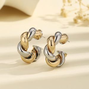 Pendientes de Aleación de Zinc Chapados en Oro de 18K, Estilo Europeo Americano, Modernos, Unisex, Geométricos, Adornados con Diamantes - Product Image 5