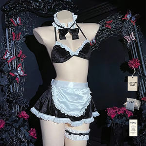 Ensemble de lingerie érotique 5 pièces pour femme, style babydoll, avec tablier à volants, pour cosplay de femme de chambre, lingerie intime sexy, costume de femme de chambre française - Product Image 1