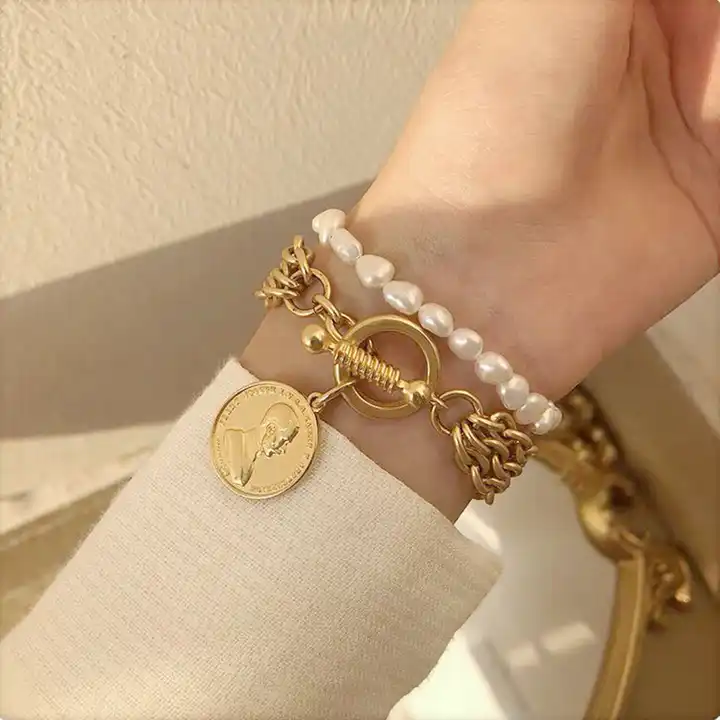 2020 новый браслет в стиле барокко с жемчугом металлическая цепочка золотыебраслеты с подвесками для женщин девочек ювелирные изделия для летнейвечеринки