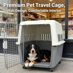 Kandang Anjing & Kucing Kapasitas Besar untuk Luar Ruangan, Disetujui IATA, dengan Bahan PP, Desain Bernapas, Pegangan Portabel & Roda - Product Image 4