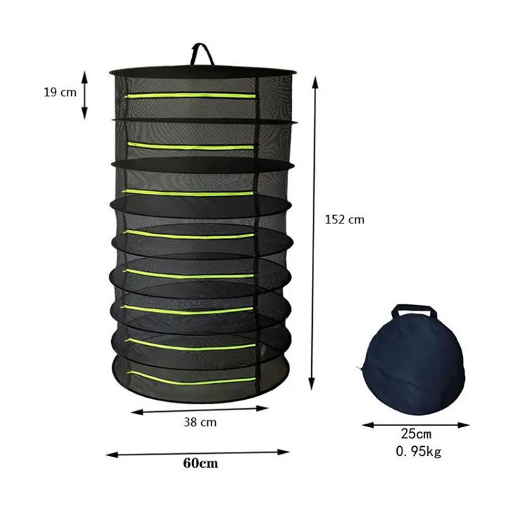 ハーブ乾燥ラック庭の剪定はさみフック用の6層折りたたみ式メッシュハンギング乾燥ネット