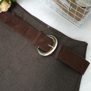 बेल्ट के साथ फ्रेंच सुरुचिपूर्ण महिला-लाइन स्कर्ट बेल्ट-स्टाइलिश फॉल और शीतकालीन आकस्मिक सादे स्कर्ट - Product Image 4