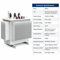 Transformateur de distribution immergé dans l'huile Wanbo-528 S11 S13 de 10 kVA à 3150 kVA, à ailettes ondulées, étanche, ONAN, enroulement en cuivre