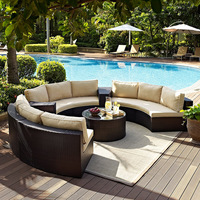 Muebles de Jardín Modernos, Juego de Sofás de Ratán, Muebles de Jardín Circulares, Tumbona de Mimbre, Sofá Redondo para Patio, Balcón, Juego de Sofás para Exteriores