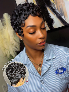 Perruque <span class=keywords><strong>Wiggins</strong></span> courte bouclée dégradée coupe pixie 8 pouces HD en dentelle complète, cheveux humains, sans colle, pré-épilée, noir naturel, légère pour femmes - Product Image 2