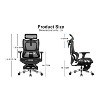 Chaise de bureau ergonomique en maille avec appui-tête réglable, accoudoirs 4D en PU, base en acier, cadre en plastique sans repose-pieds