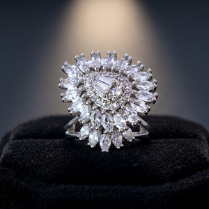 Bague de cocktail en argent 925 pour femme, diamant taille poire, flocon de neige, bague de fiançailles de luxe - Product Image 3