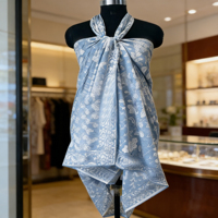Grand Sarong Léger en Rayonne Imprimé à la Main, Bleu et Blanc, Style Bohème, Écharpe d'Été Indienne, Paréo, Châle de Plage, pour Maillots de Bain et Tenues de Plage