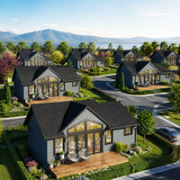Maison modulaire préfabriquée en acier léger isolé, installation facile, style contemporain, type chalet ou ferme, pour projet de logement familial.