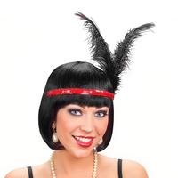 Bandeau à paillettes solides pour femmes avec 2 plumes Bandeau à paillettes en plumes Bandeau extensible Flapper Charleston 20s