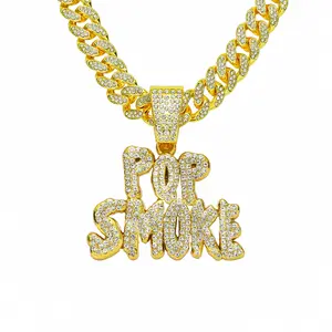 Popular European and American exaggerated POP SMOKE letter pendant necklace with full diamonds, personality night club men's Cub