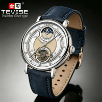 Montre mécanique automatique pour homme TEVISE avec logo personnalisé, tourbillon, étanche, cadran phase de lune 41 mm